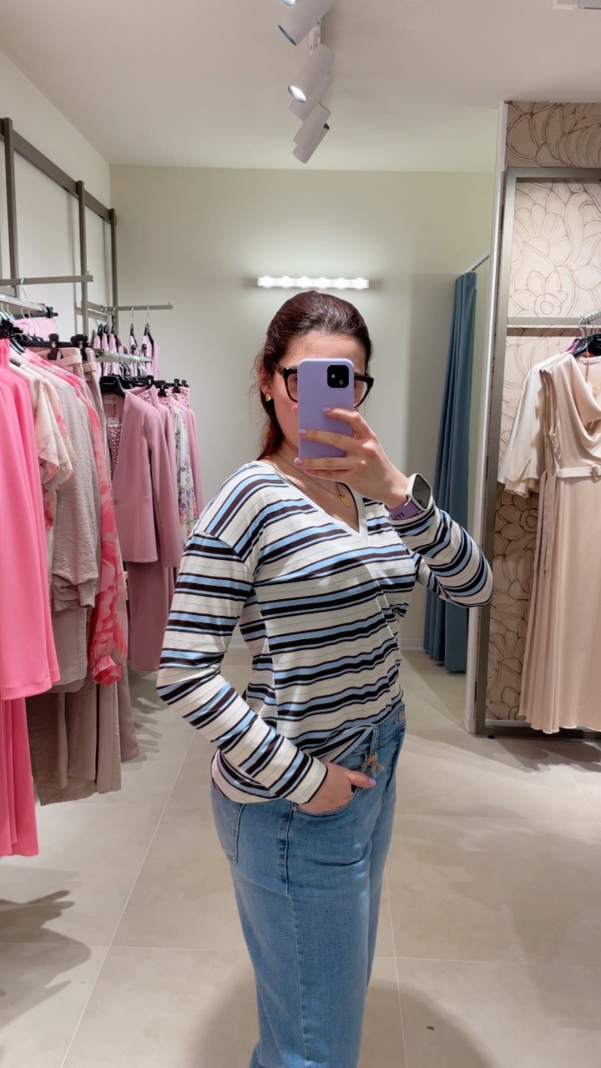 Maglia righe scollo V