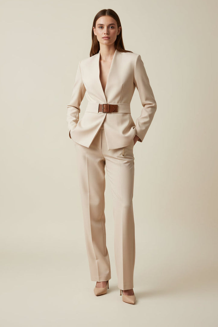 Rinascimento completo pantalone panna con cintura cuoio