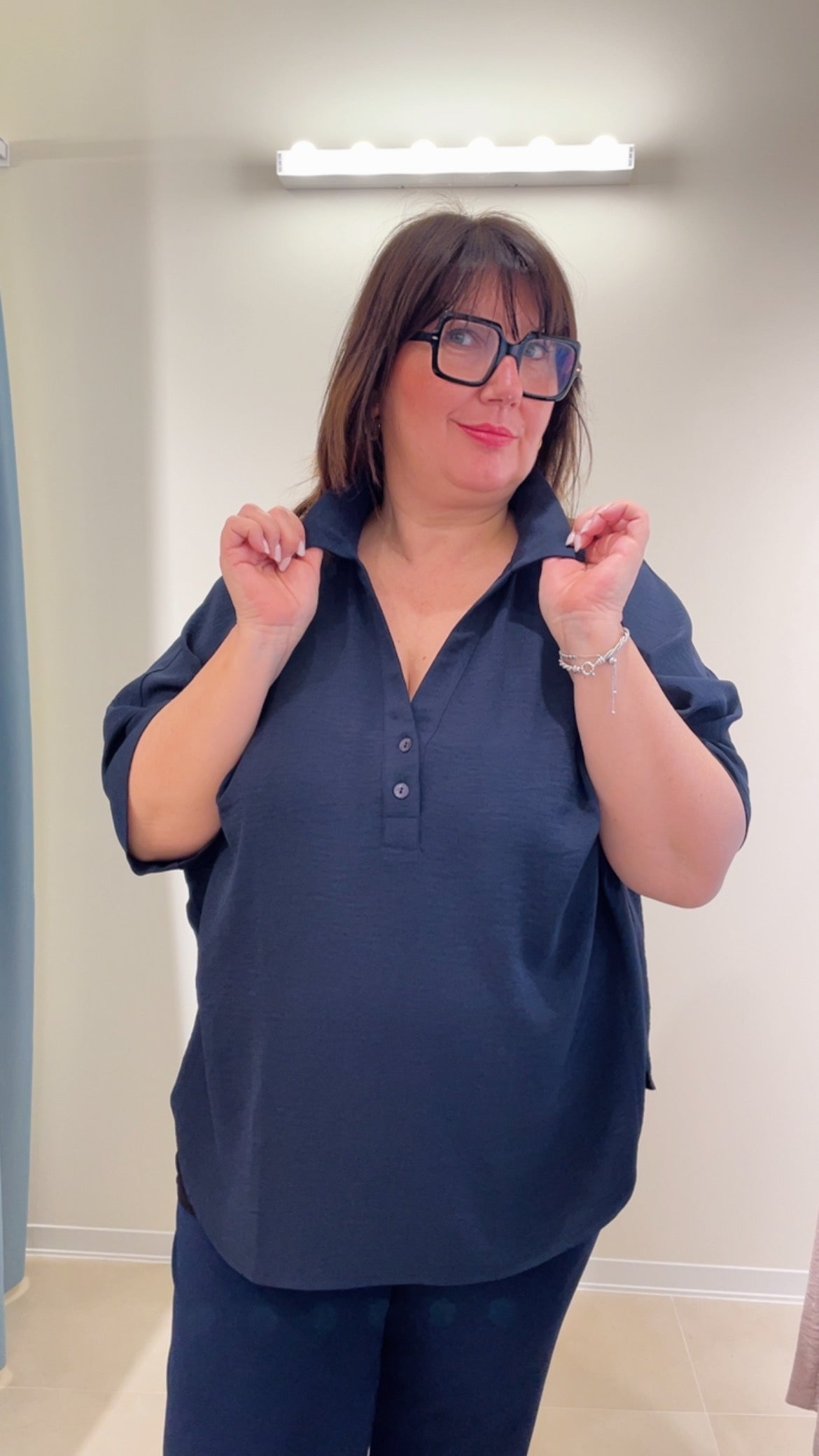 Blusa colletto Mat blu