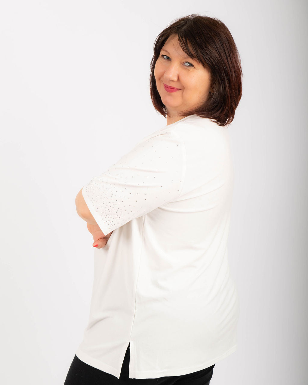 T-shirt Curvy manica strass