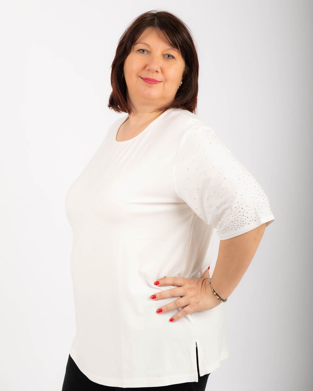 T-shirt Curvy manica strass