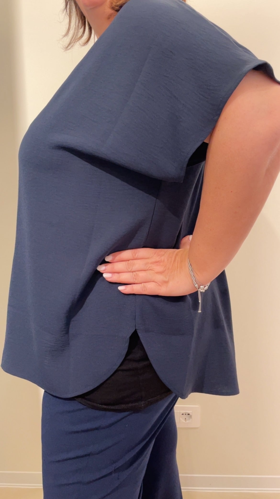 Blusa girocollo mat blu