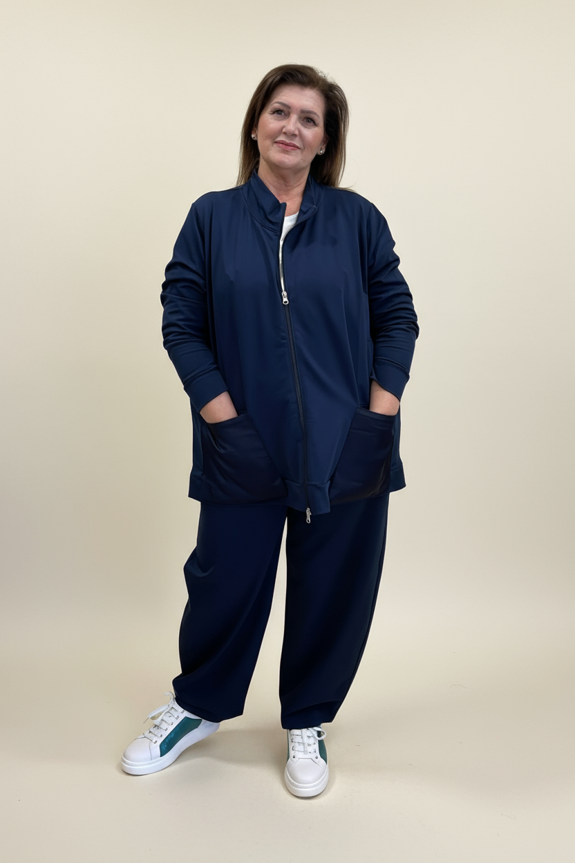 Felpa cerniera e tasche blu Glamour Curvy