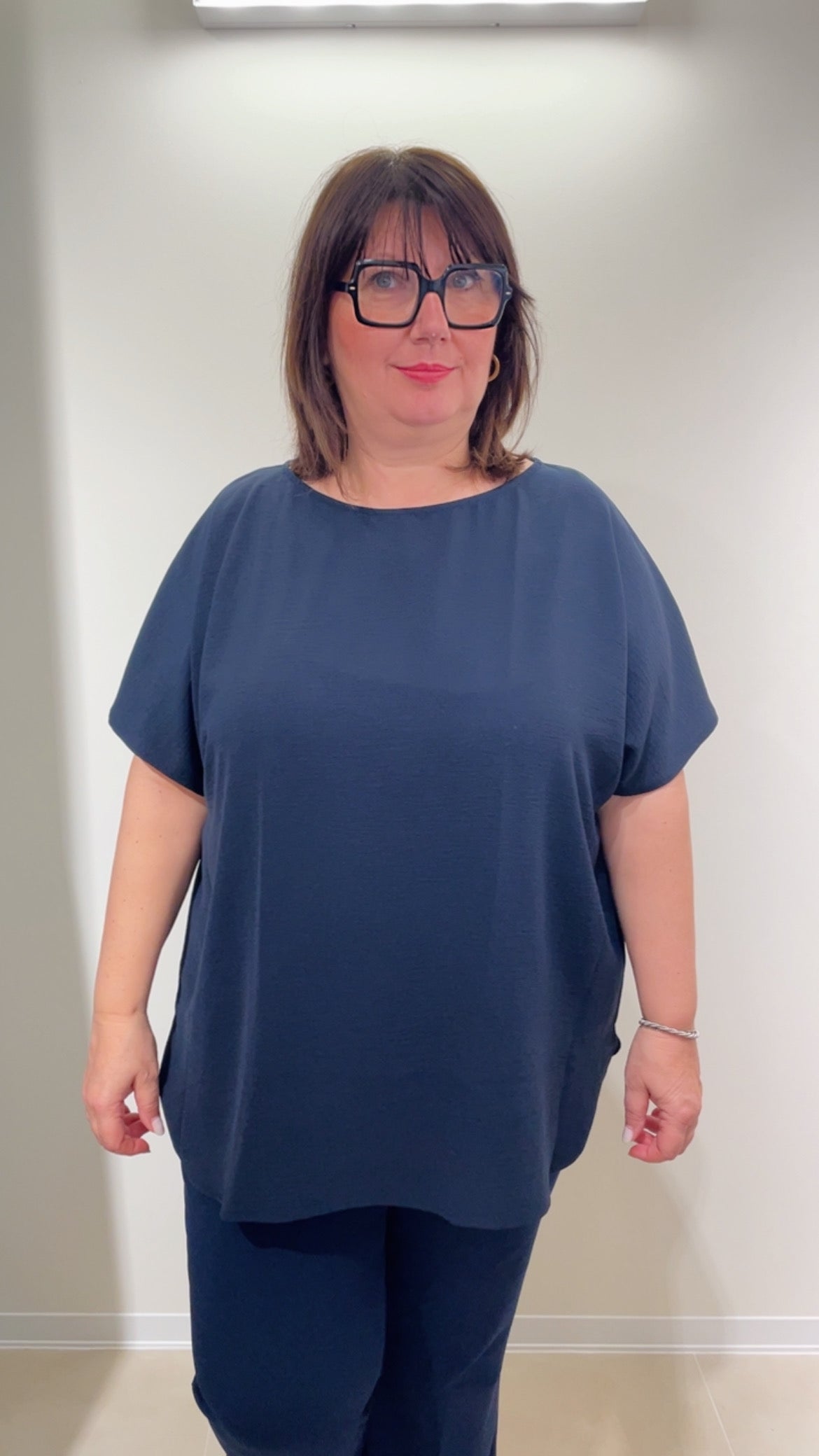 Blusa girocollo mat blu
