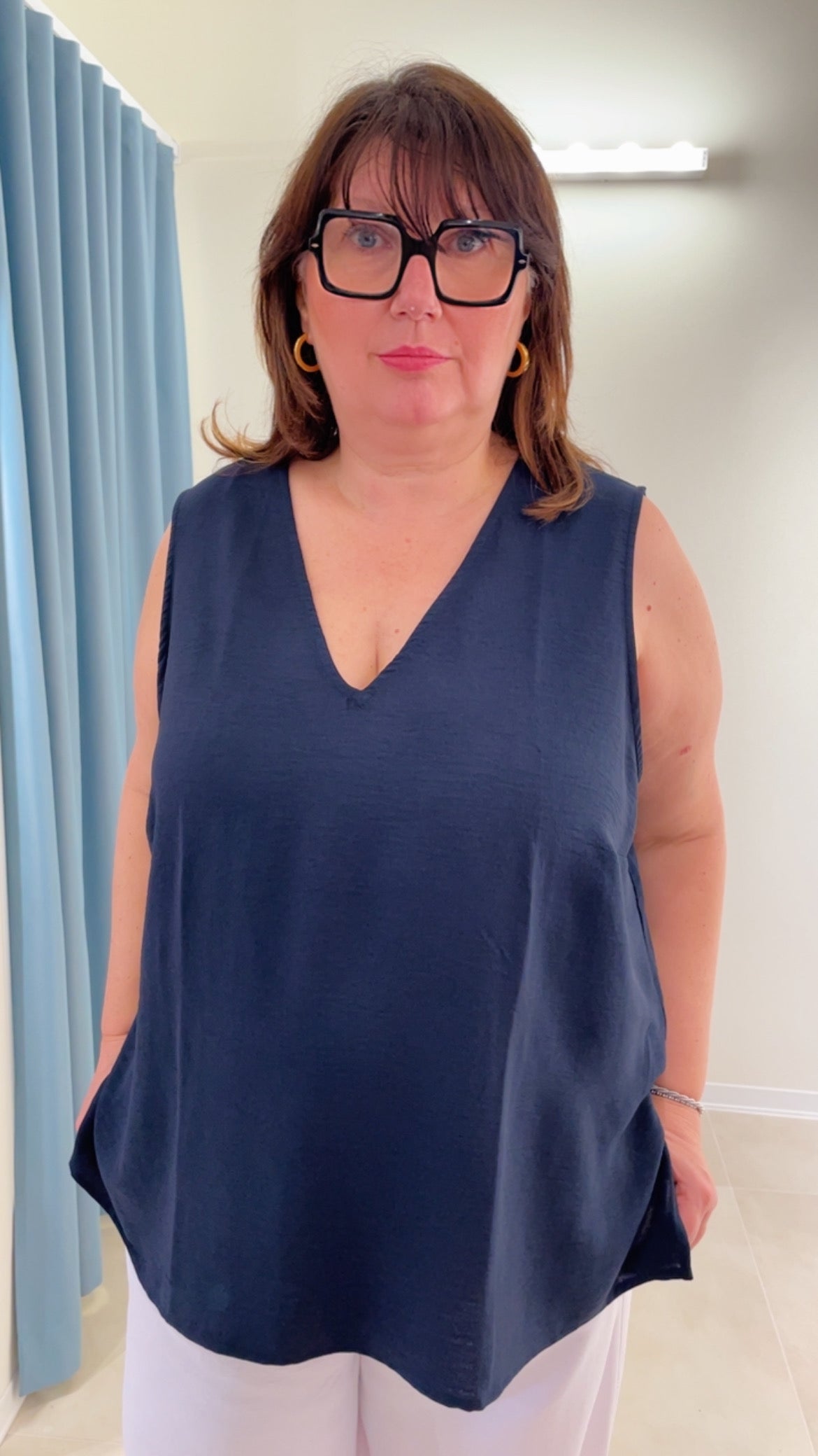 Top Curvy spalla larga  blu