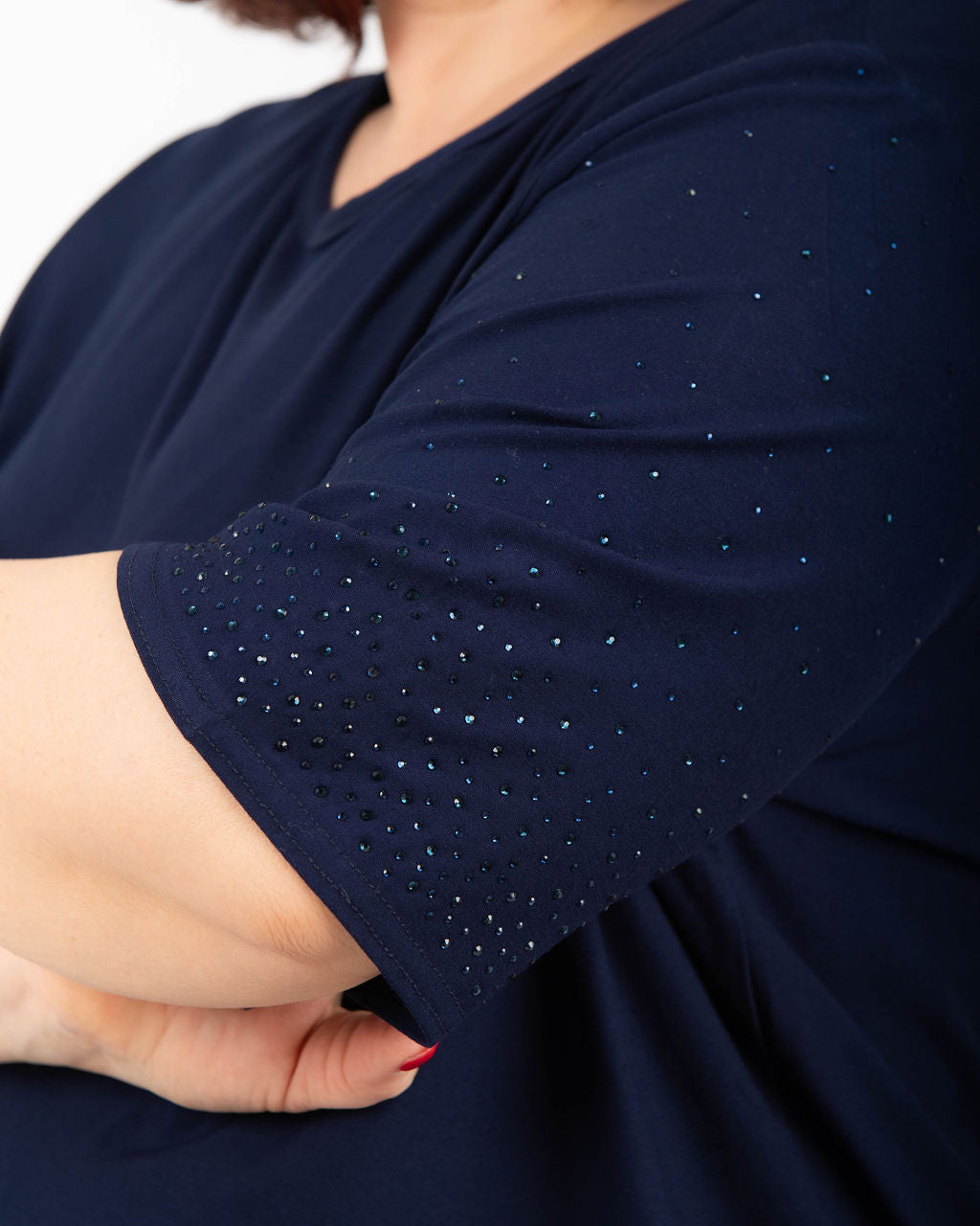 T-shirt Curvy manica strass