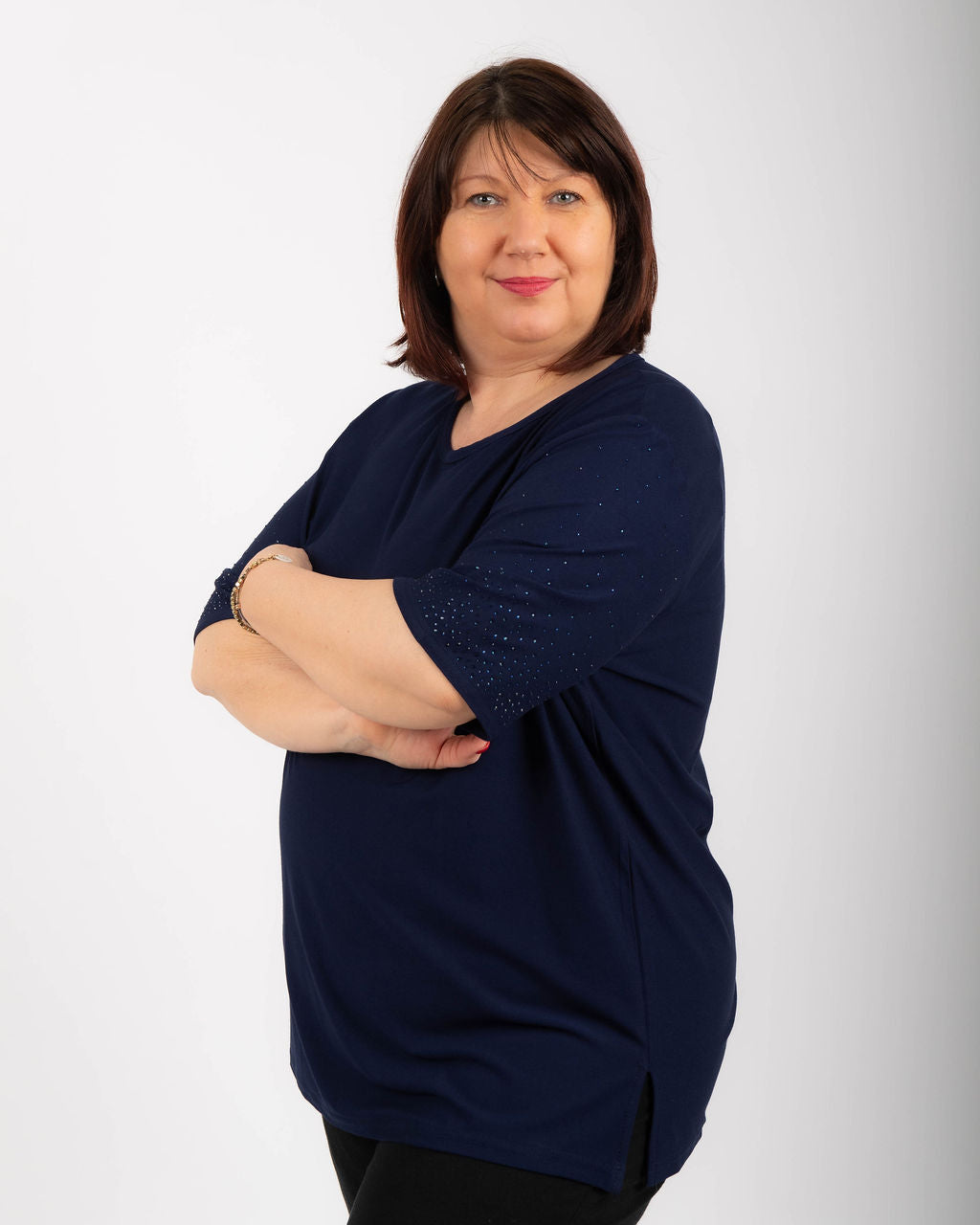 T-shirt Curvy manica strass