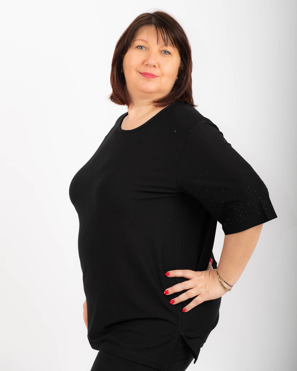 T-shirt Curvy manica strass