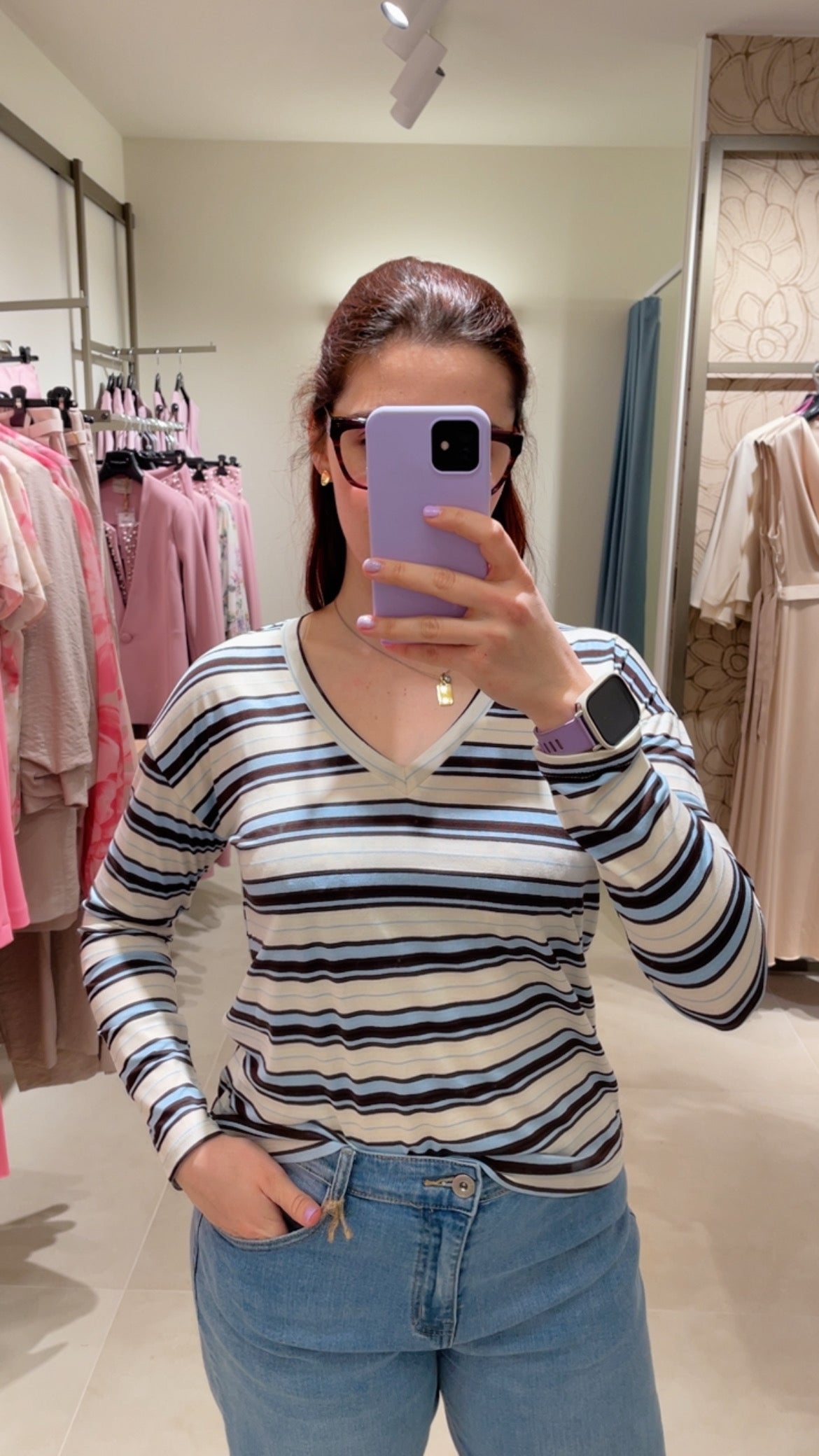 Maglia righe scollo V